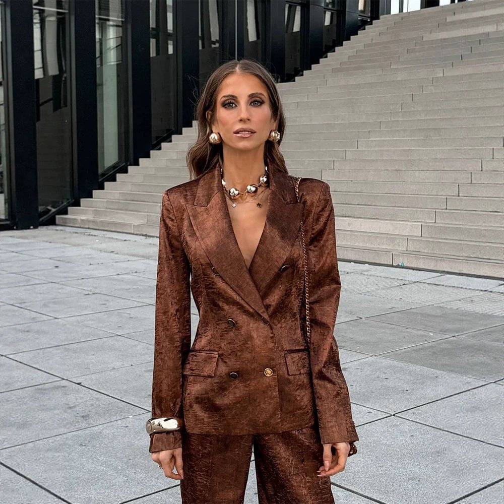 Drune | Doppelreihiges Samt-Blazer Co-Ord-Set für Damen