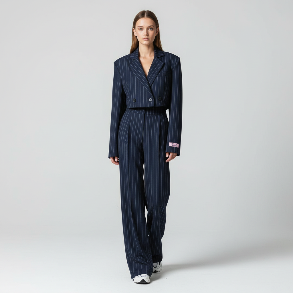 Evelyn | Elegant Striped Blazer and Wide-Leg Pants Set