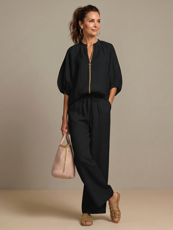 Nadia | Blouson Top Set – Leichte Bluse mit weitem Bein