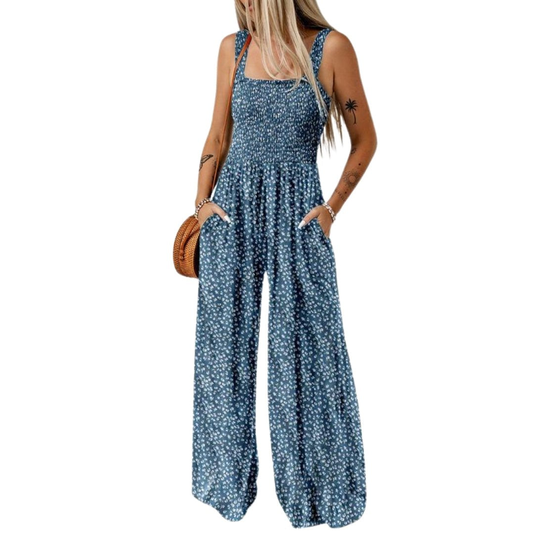 Ursula | Damen-Frühlings-Jumpsuit mit weitem Bein und Blumenmuster