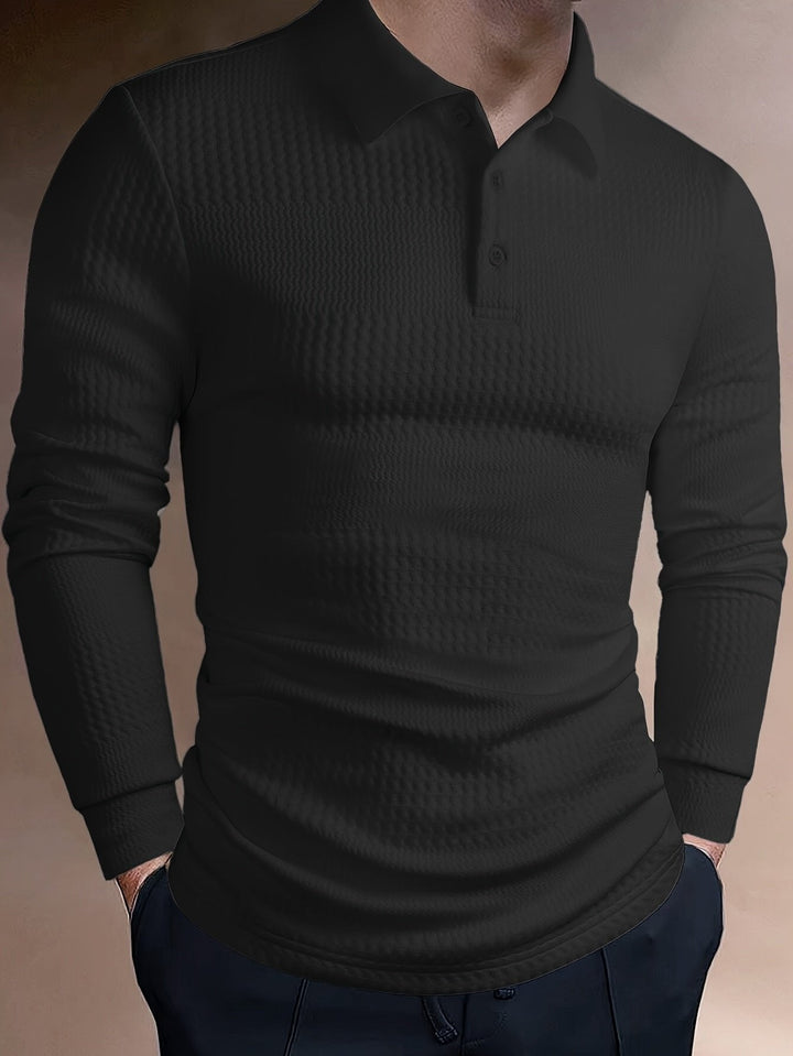 Fletcher | Langarm-Polohemd mit strukturiertem Design
