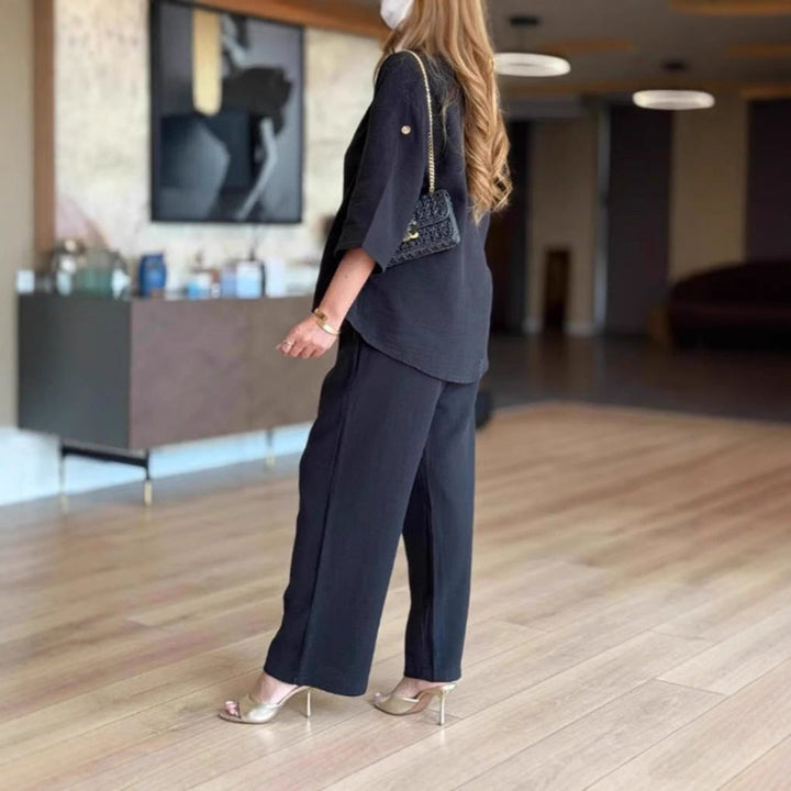Valentina | Elegant Tunic Set with Wide-Leg Trousers