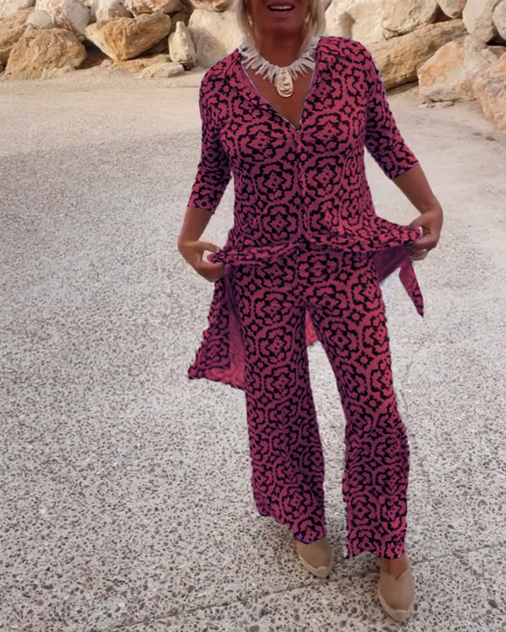 Sophia | Patterned Tunic Set with Wide-Leg Trousers