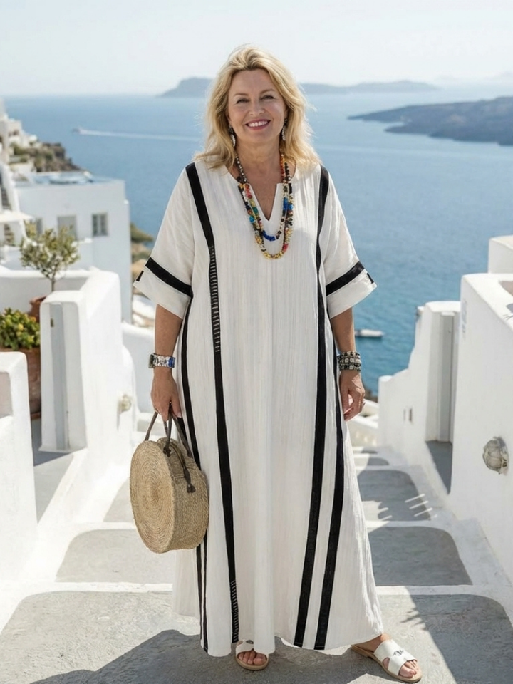 Elvienne | Maxi Kleid – Kurzarm mit Farbblock-Streifen