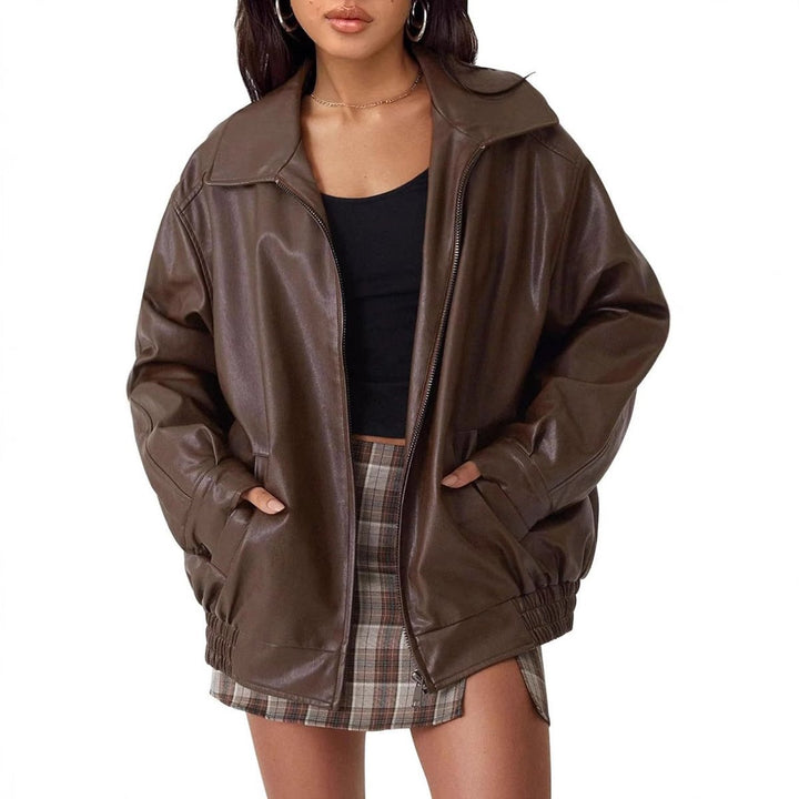 Ava | Bomber Jacket – Oversized Faux Leather for Women