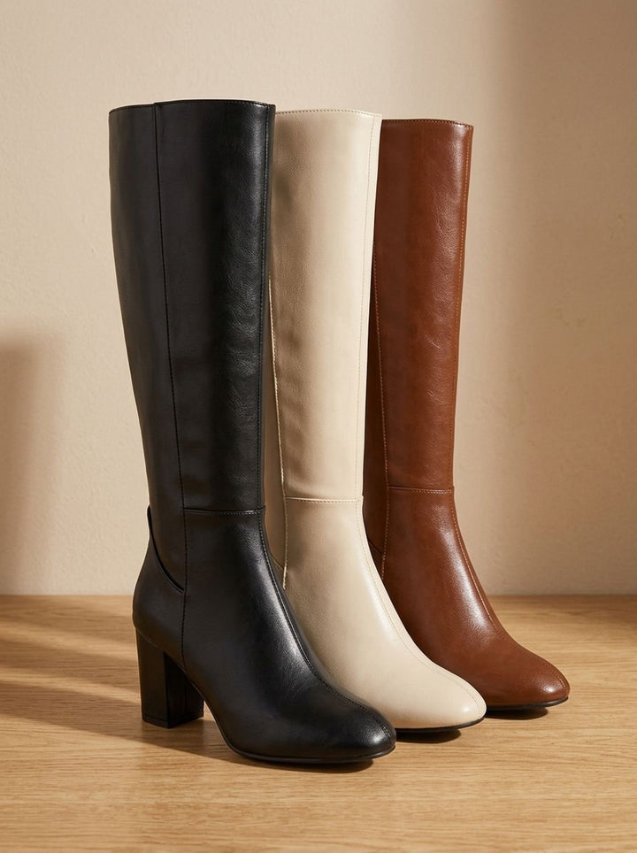 Camila | Kniehohe Stiefel – Blockabsatz mit seitlichem Reißverschluss für Frauen