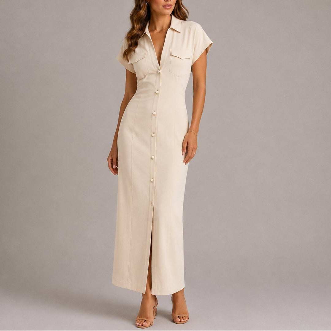Theresa | Autumn Wedding Dress with Elegant Waist Gathering and Button Placket