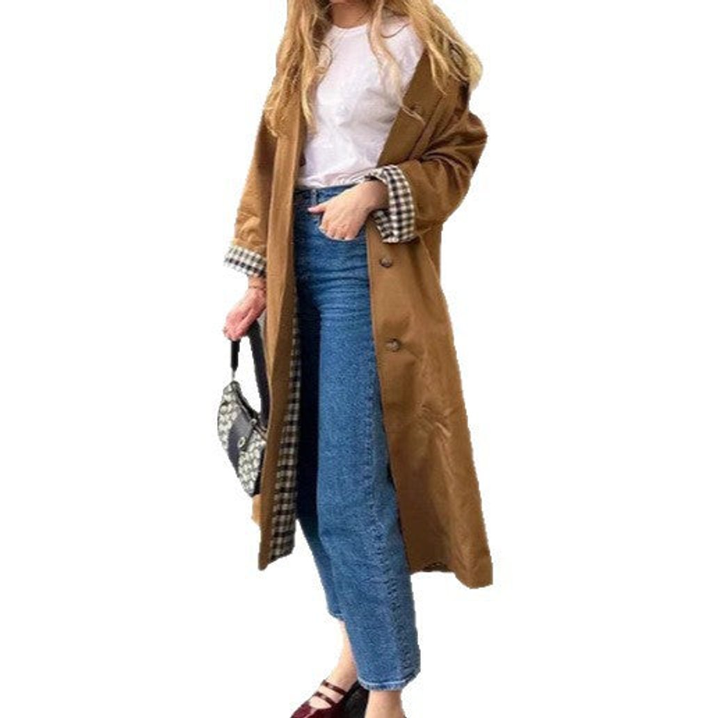 Alice | Long Oversized Trench Coat with Checked Interior Details