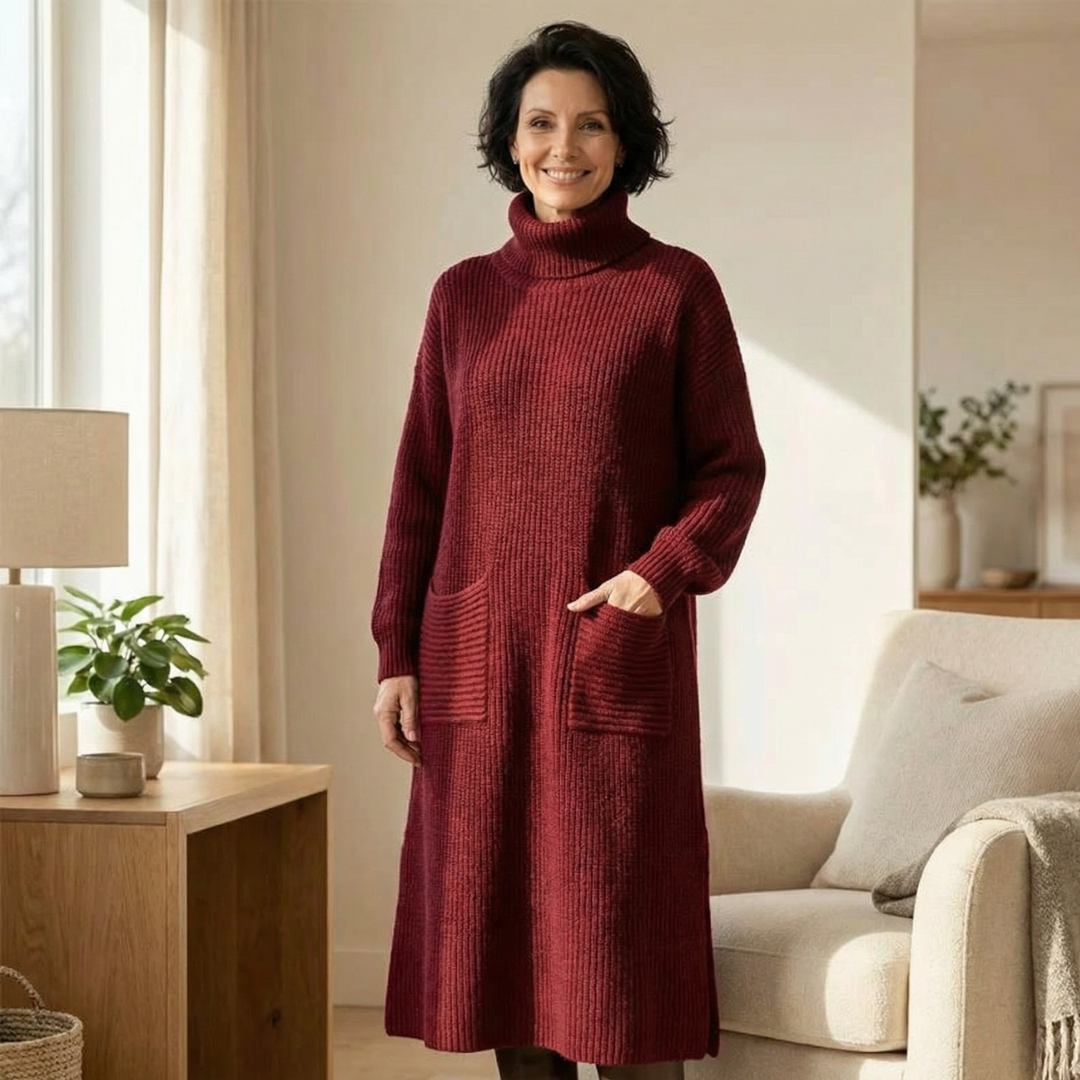 Velara | Strickkleid mit Turtleneck und Taschen für Frauen