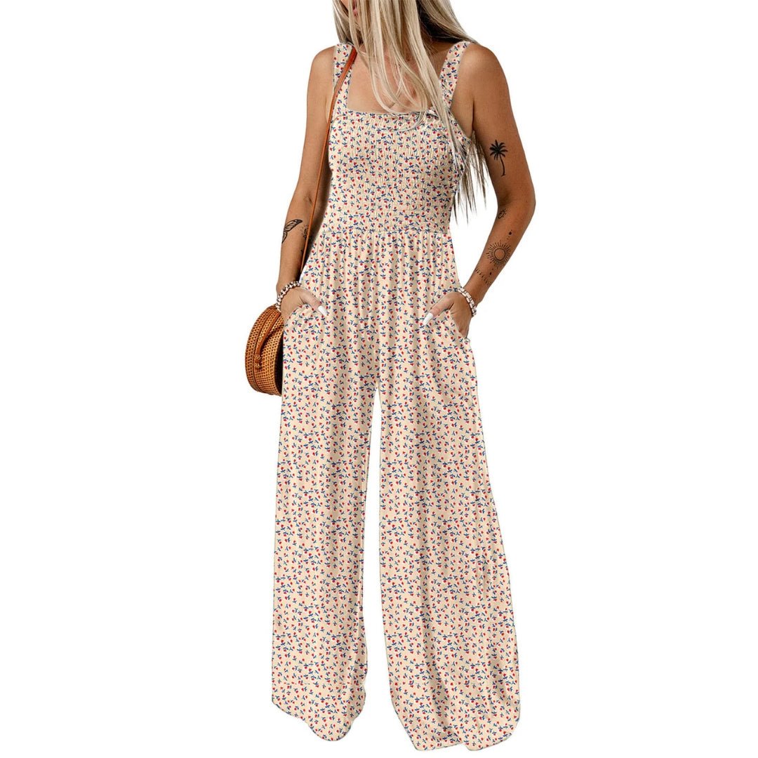Ursula | Damen-Frühlings-Jumpsuit mit weitem Bein und Blumenmuster