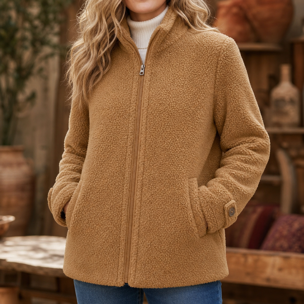 Velmora | Fleece-Look Jacke mit Stehkragen – Bequem und Warm für Frauen