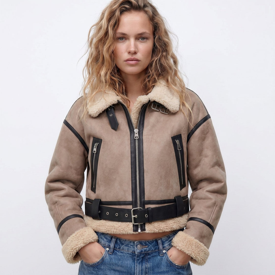 Elfriede | Doppelseitige Lammfell Bomber Jacke für Damen