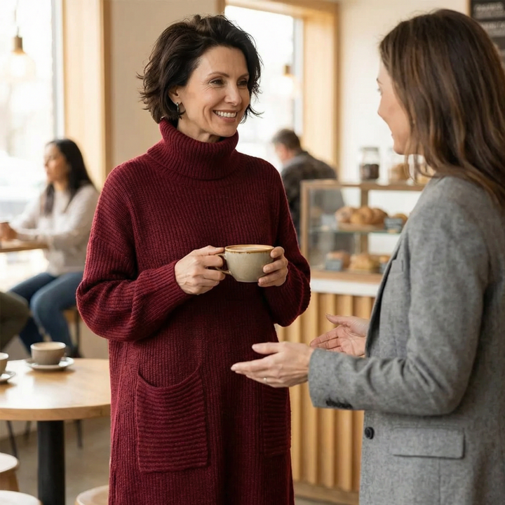 Velara | Strickkleid mit Turtleneck und Taschen für Frauen