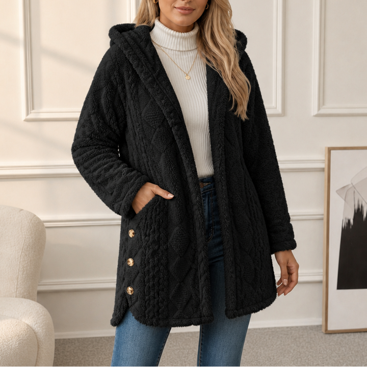 Wearbella | Hooded Plush Coat – Diamond Jacquard Design