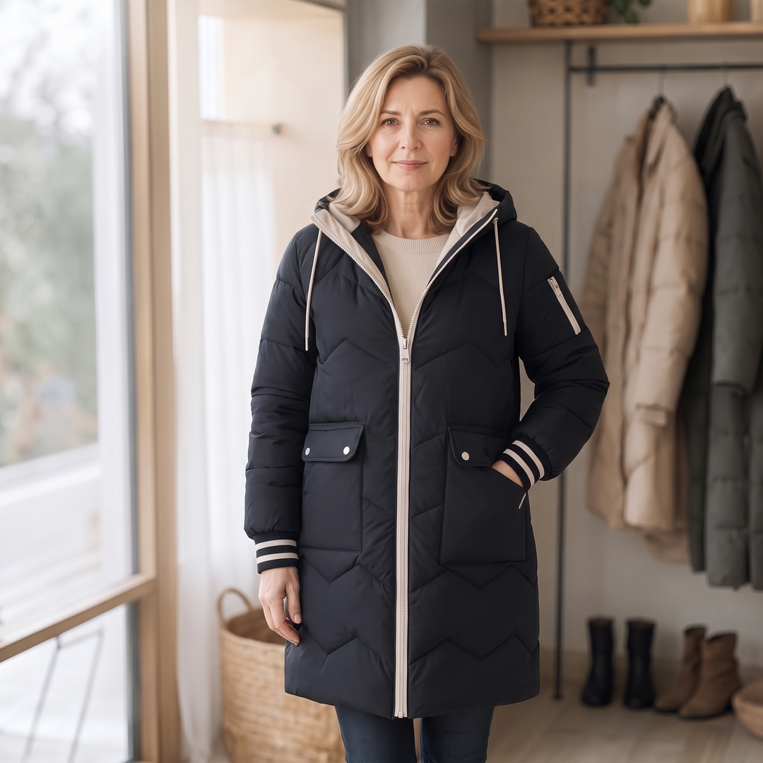 Cozyelle | Mid-Length Puffer Coat mit Kapuze – Warm und Praktisch