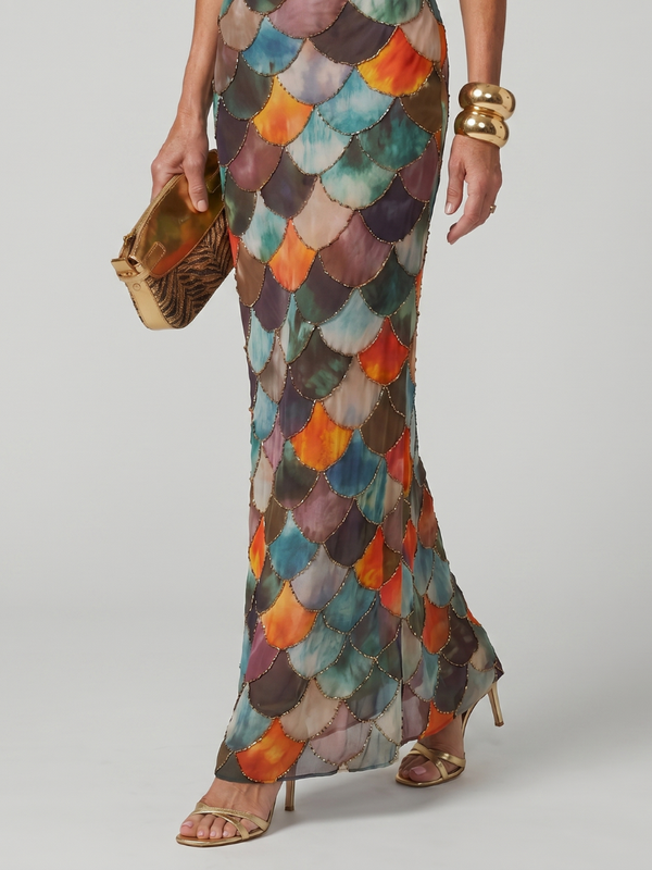 Elisa | Colorful Halter Maxi Dress With a Striking Scale Pattern