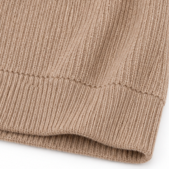 Wovella | Ribbed Knit Button-Neck Hoodie Sweater