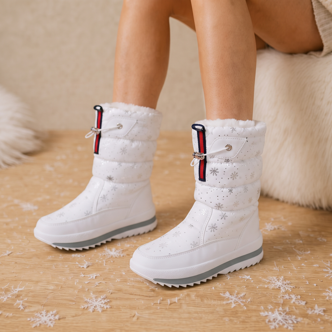 Frostelle | Winter Boots – Schneeflocken-Print für Damen