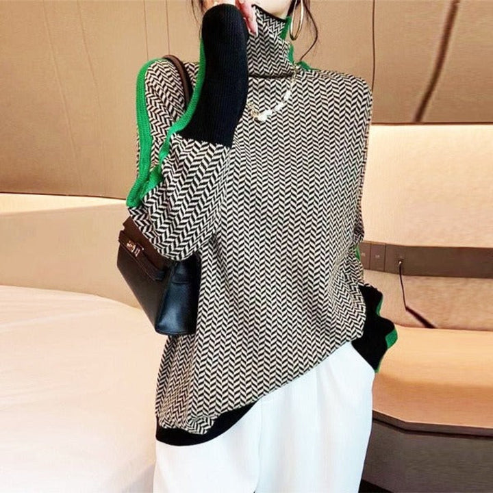 Amelie | Fischgrat-Turtleneck Sweater – Oversized Look für Damen
