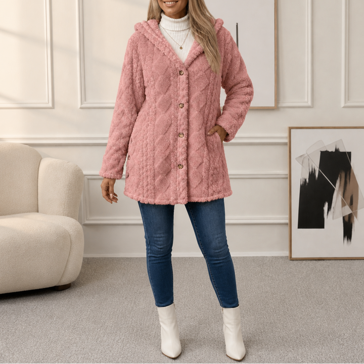Wearbella | Hooded Plush Coat – Diamond Jacquard Design