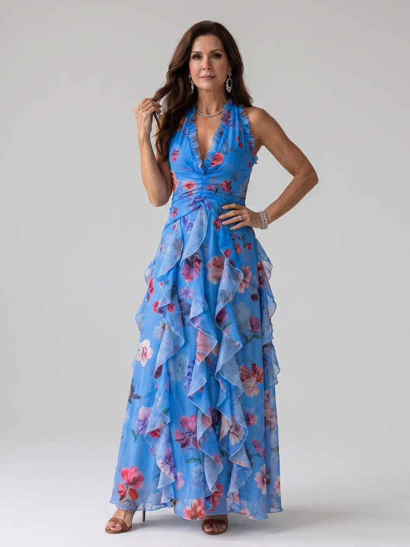 Nori | Floral Maxi Dress – Elegante Halter-Neck Silhouette