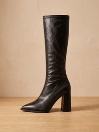 Sophia | Elegant knee-high boots with a pointed toe and block heel