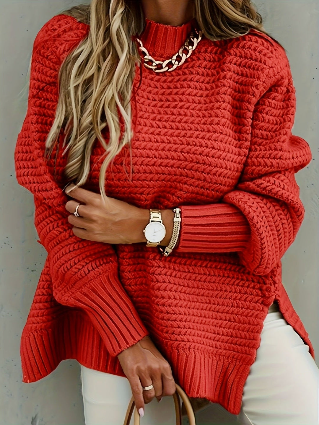 Evangeline | Textured High-Low Sweater – Zeitloser Komfort für Frauen