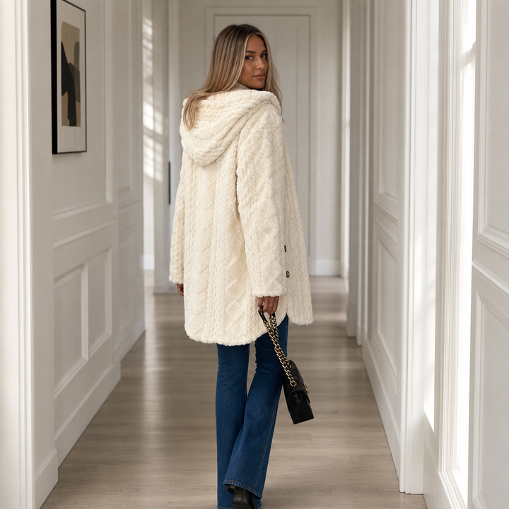 Wearbella | Hooded Plush Coat – Diamond Jacquard Design