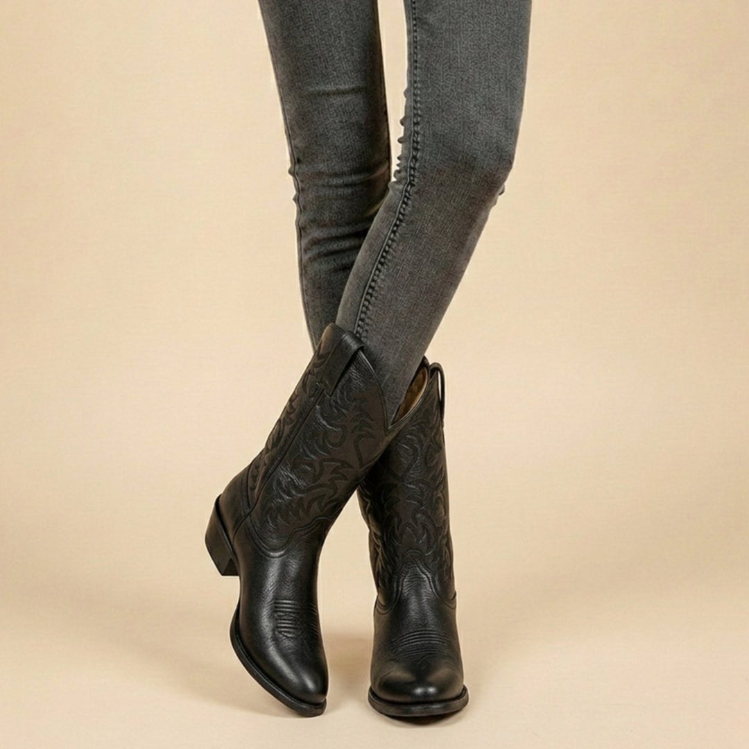 Hannah | Cowboystiefel – Damen mit Western-Stickerei Blockabsatz