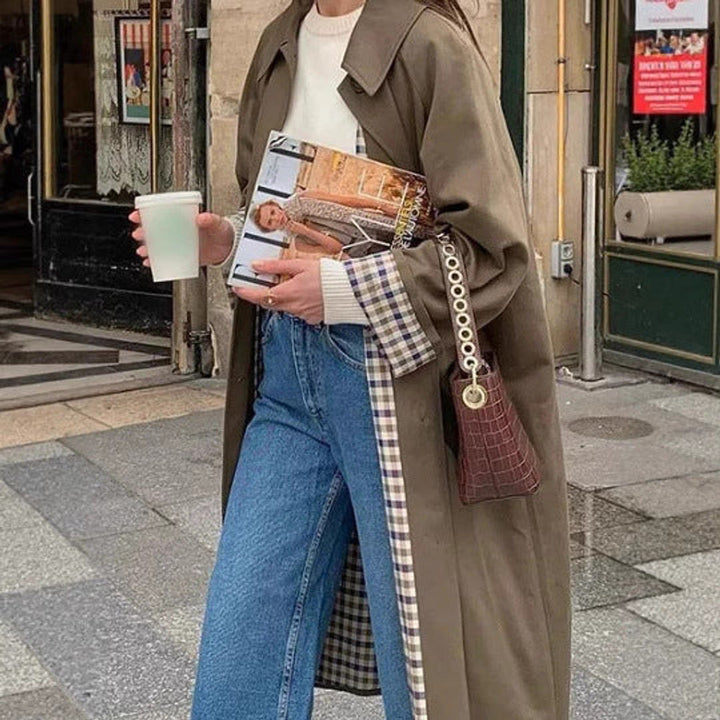 Alice | Long Oversized Trench Coat with Checked Interior Details
