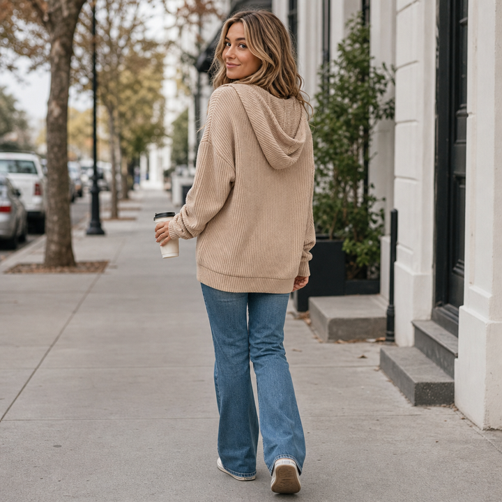 Wovella | Ribbed Knit Hoodie Sweater – Bequem und Vielseitig für Frauen