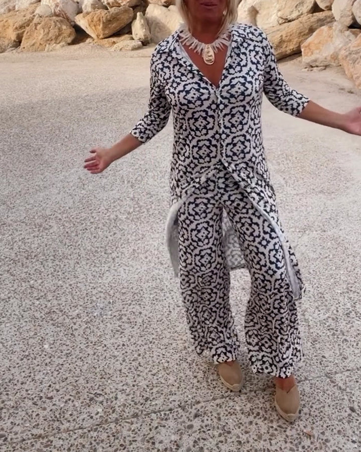 Sophia | Patterned Tunic Set with Wide-Leg Trousers