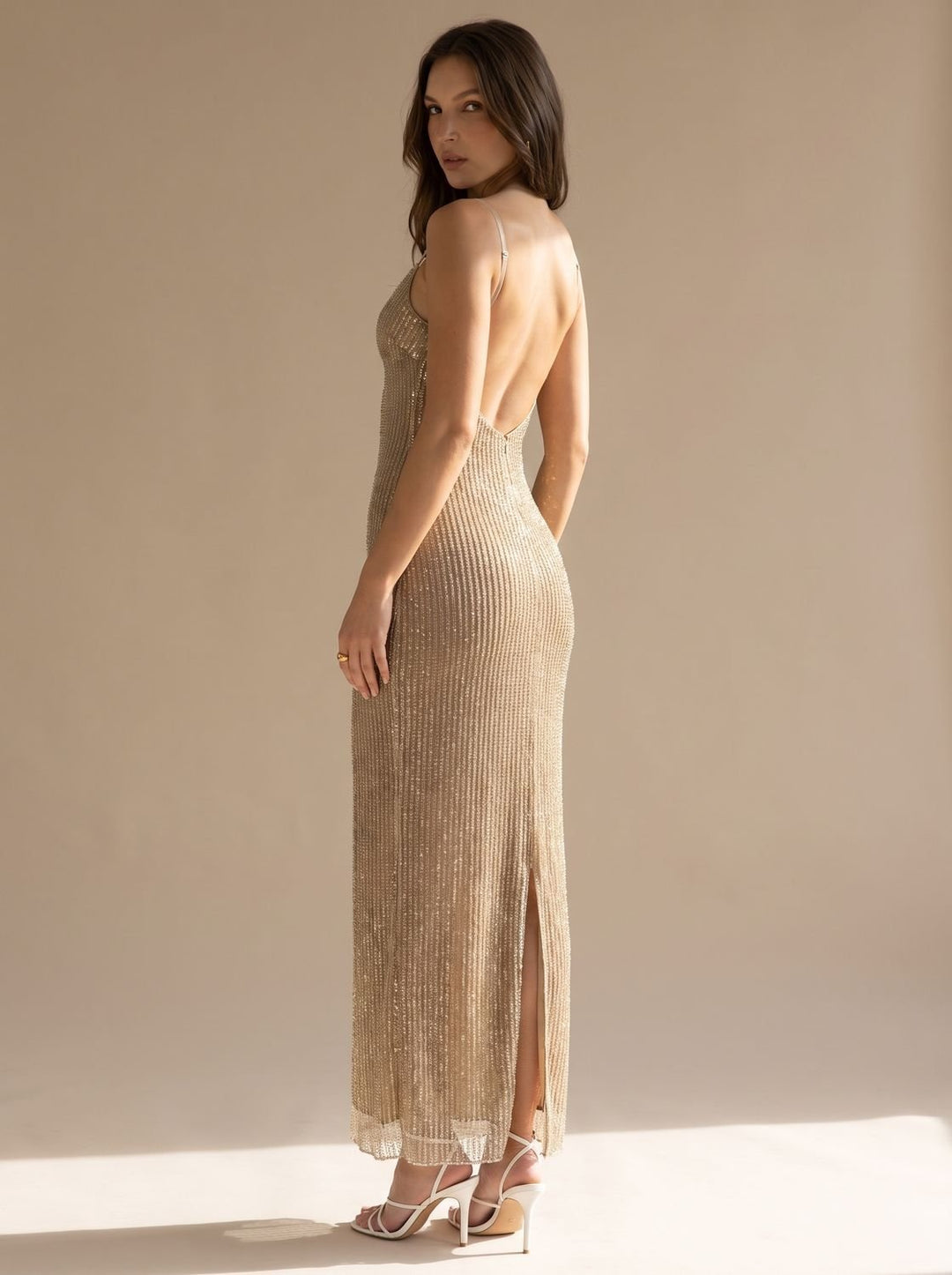 Grace | Bodycon Maxi Dress – Glamouröser Gold Glitter für Frauen