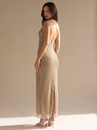 Victoria | Sparkling Maxi Party Dress with Glitter and Spaghetti Straps