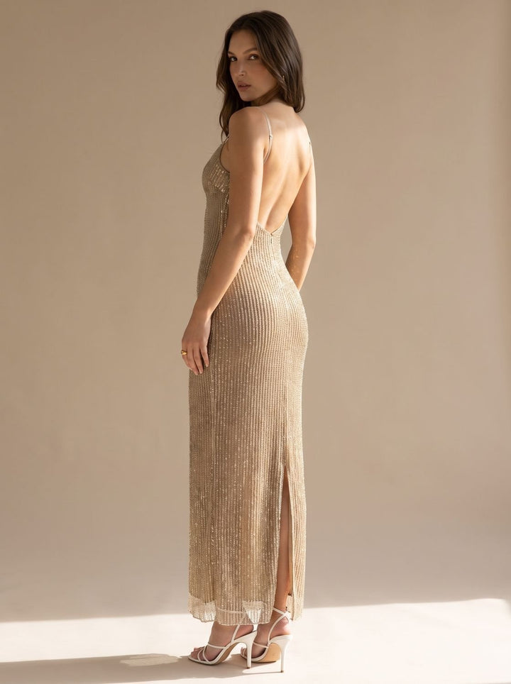 Grace | Bodycon Maxi Dress – Glamouröser Gold Glitter für Frauen
