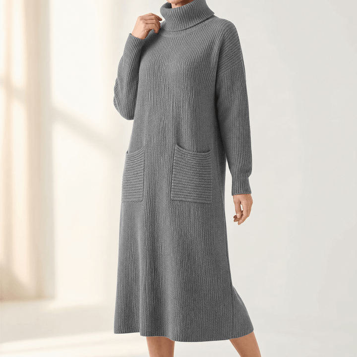 Velara | Strickkleid mit Turtleneck und Taschen für Frauen