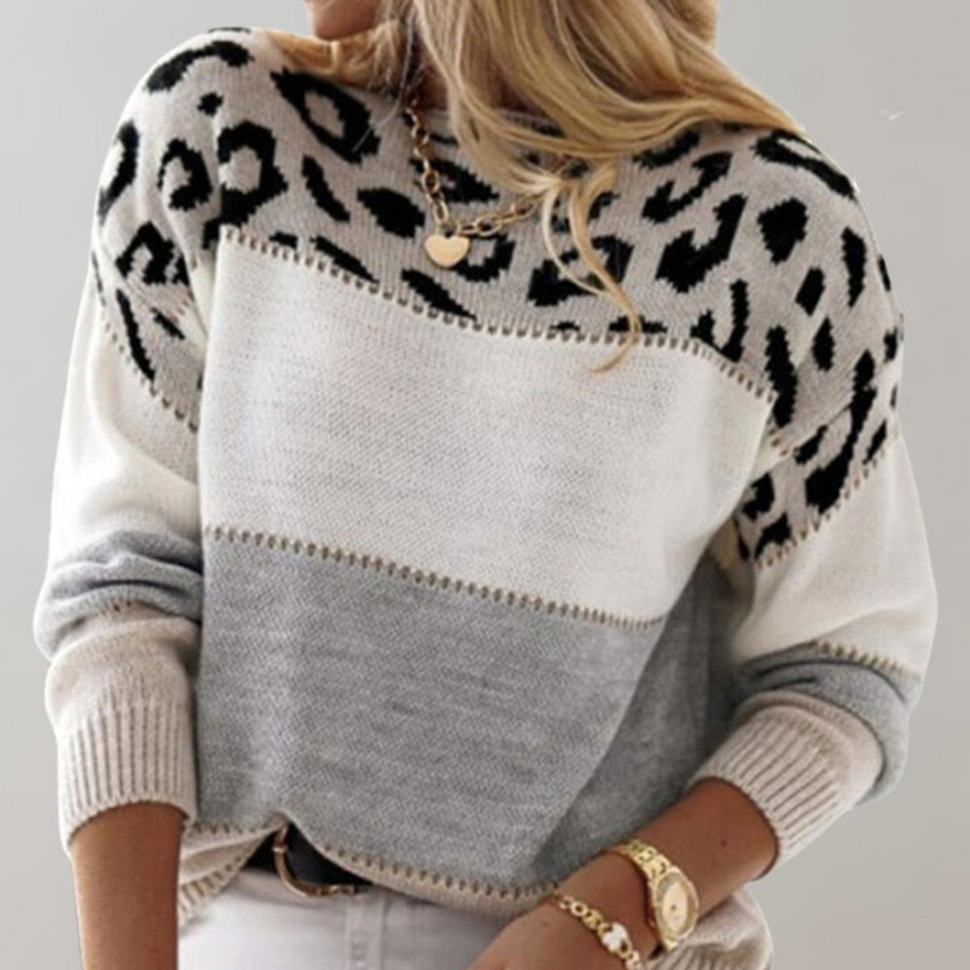 Sophie | Damen Strickpullover – Auffälliges Leopardenmuster mit Colorblock