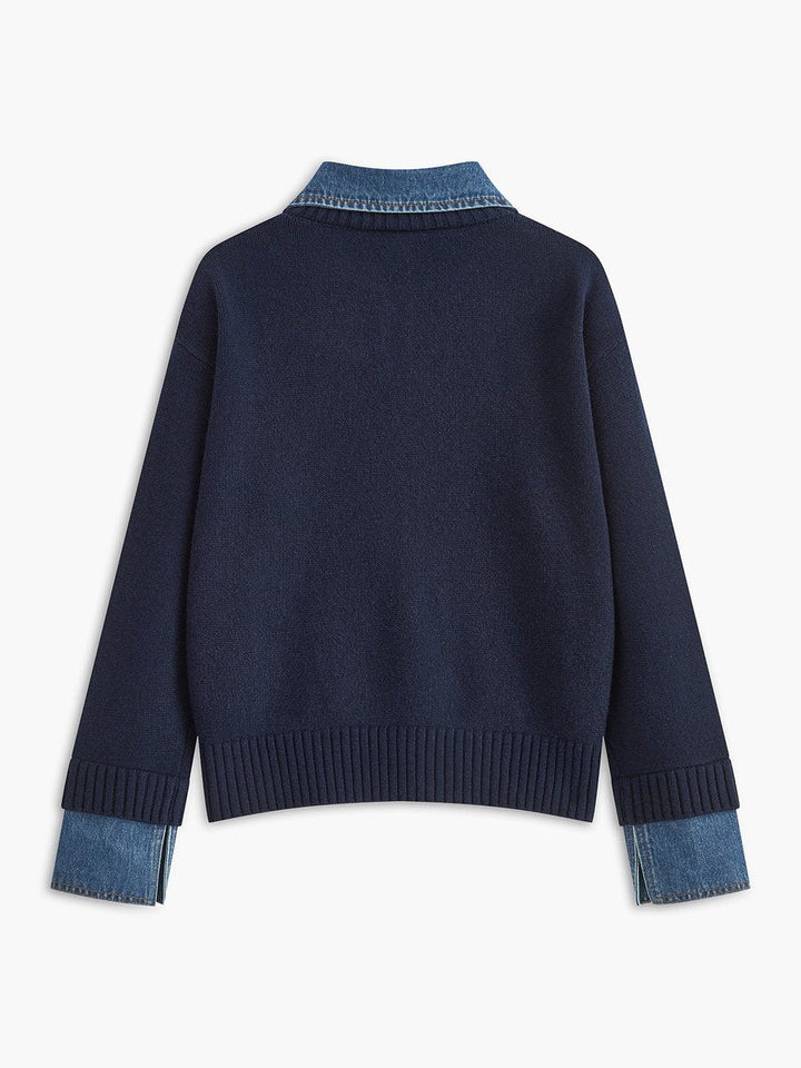 Victoria | Elegant Women's Knit Sweater with Denim Collar