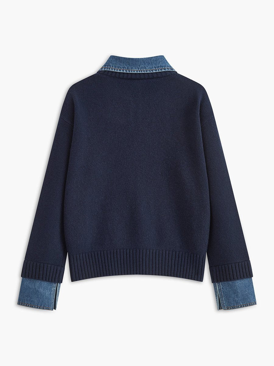 Amelie | Strickpullover mit Denim-Kragen – Stilvoll für Damen