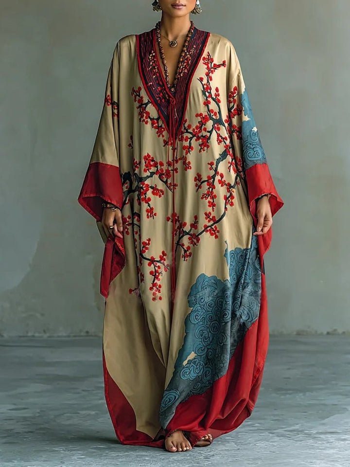 Mila | Artistic floral maxi dress with batwing sleeves and long sleeves