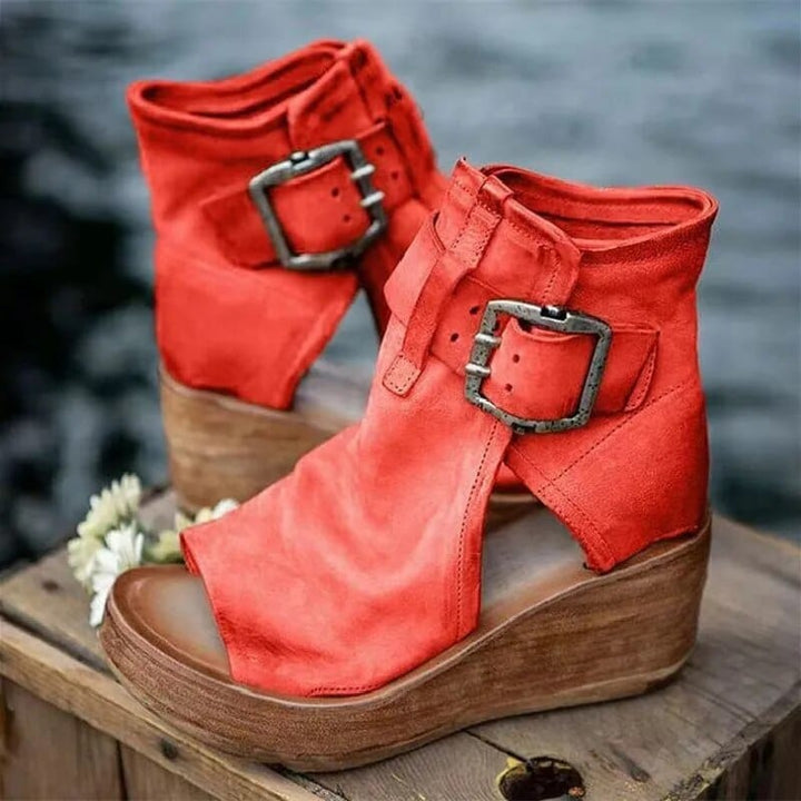 Ruby | Moderne Keilabsatz-Stiefeletten mit offenem Zehenbereich