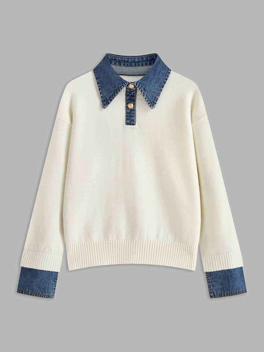 Amelie | Strickpullover mit Denim-Kragen – Stilvoll für Damen