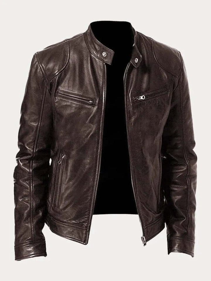 Maverick | Men's Classic Biker Jacket – Real Leather with Stand Collar