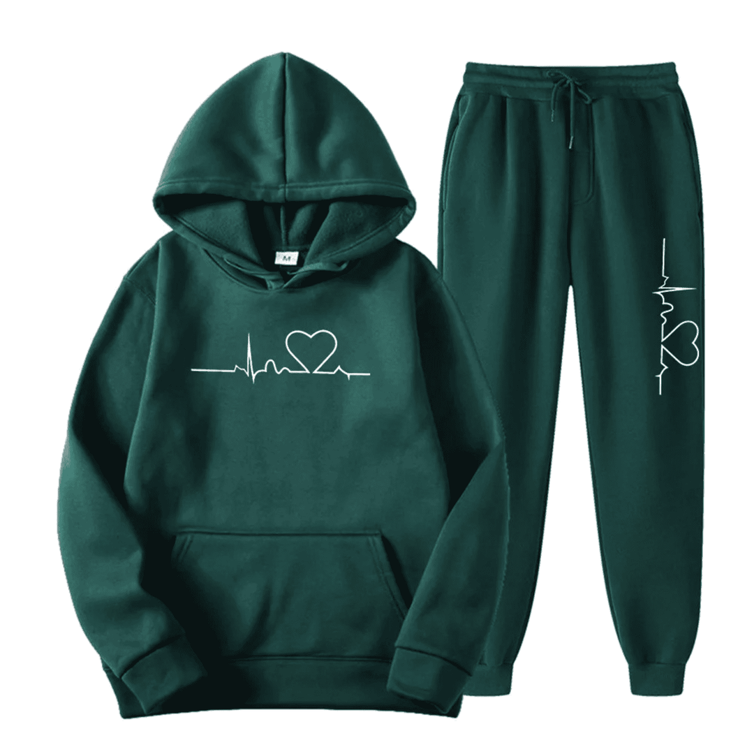 Drune | Damen Trainingsanzug – Bequemer Hoodie mit Herz-Druck