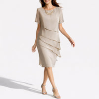 Elena | Fall chiffon wedding dress with a playful tiered skirt