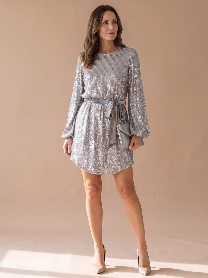 Mia | Mini Weihnachtskleid – Glitzernd mit Ballonärmeln für Frauen