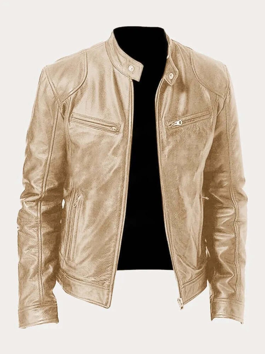 Maverick | Men's Classic Biker Jacket – Real Leather with Stand Collar