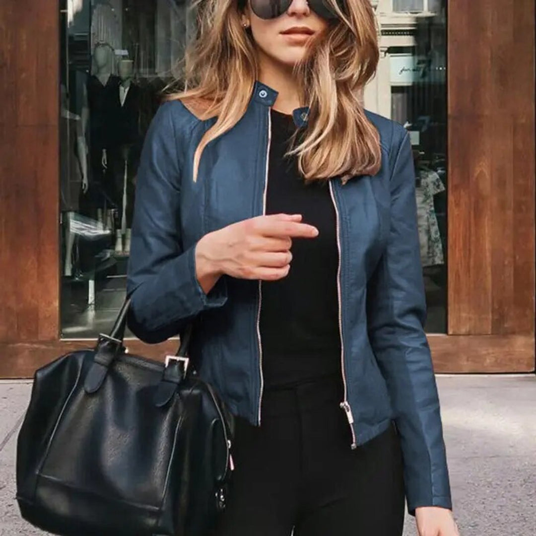 Phoebe | Slim-Fit Faux Leather Jacket – Stylish Cropped Design for Women