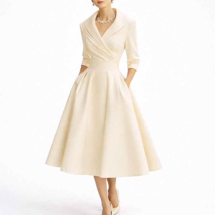 Nadine | Fall Wedding Dress with an A-Line Cut, V-Neckline, and Pockets