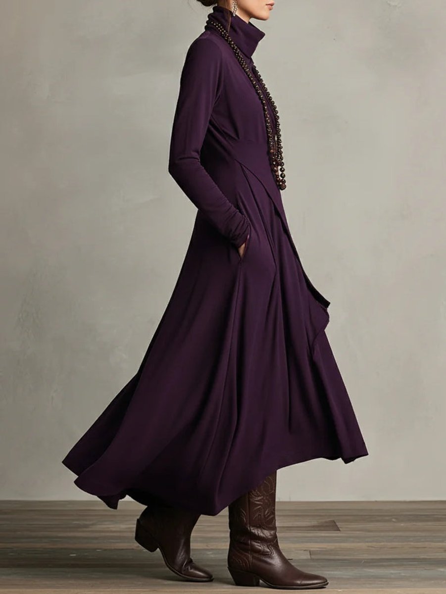 Luisa | Langarm-Maxikleid mit Rollkragen und asymmetrischem Saum